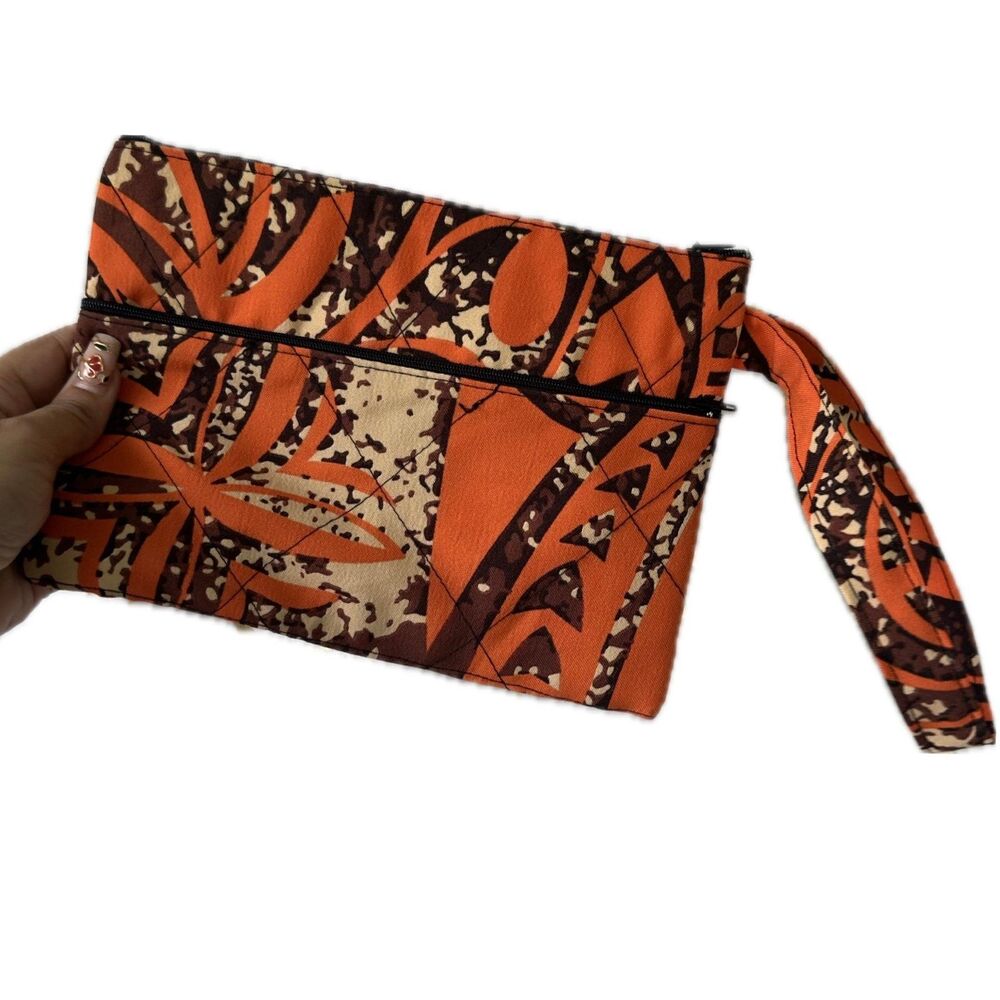Handmade NWOT Hawaiian Aloha Polynesian Dual Zipper Cosmetic Wristlet Bag